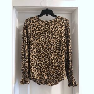 Leopard Ruffle Sleeve Blouse